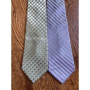 Bugatti Pastel Silk Ties Diamond Striped Pattern Green Purple Lot Of‎ 2